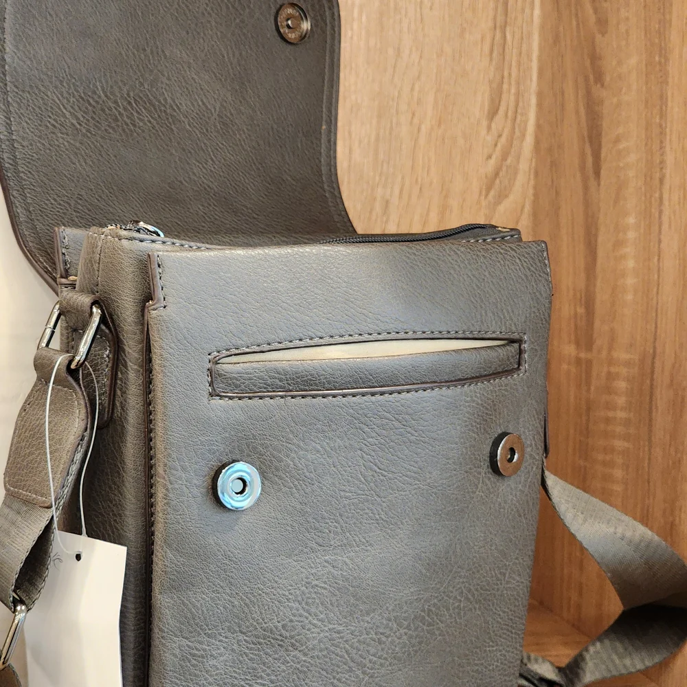 AR New York Men's Leather Gray Multi Compartment Casual Messenger Crossbody Bag